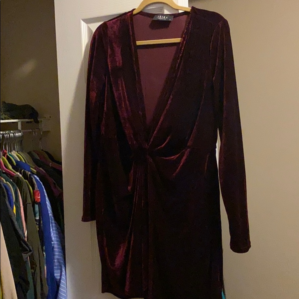 Low cut burgundy velvet dress